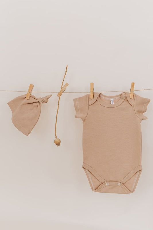 Боді дитячий однотоннийз коротким рукавом - Бежевий - Agukids