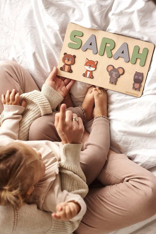 Іменний пазл - сортер з дерева із звірями для дитини - Agukids