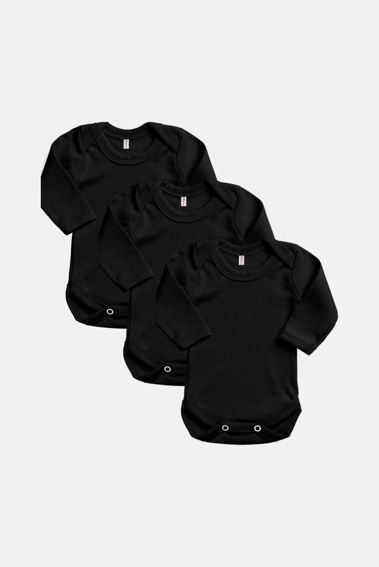 Набір чорних однотонних боді з довгим рукавом (3шт) - Agukids