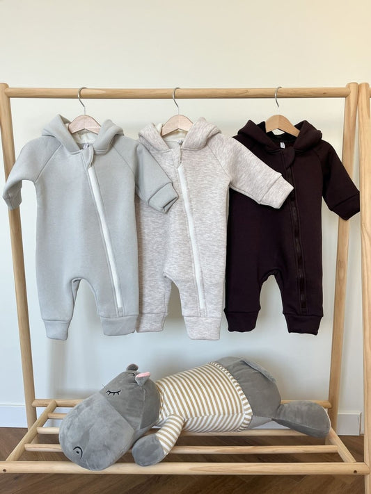 Ромпер утеплений з капюшоном (трьохнитка на флісі) на замочку - Шоколад - Agukids